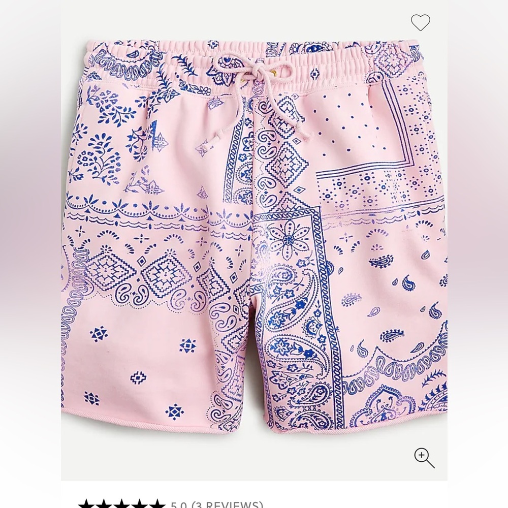 J Crew University Terry Pink and Blue Patchwork Paisley Shorts